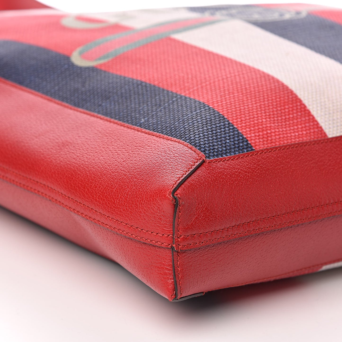 Canvas Calfskin Sylvie Stripe Logo Mens Tote Red White Blue
