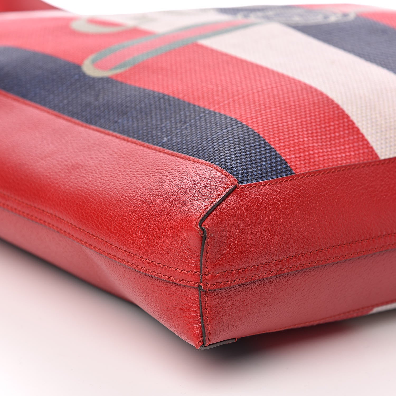 Gucci Canvas Calfskin Sylvie Stripe Logo Mens Tote Red White Blue 8 of 9