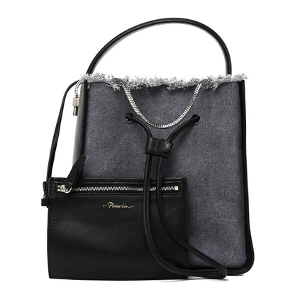 3.1 Phillip Lim Denim Calfskin Small Soleil Bucket Bag Blue Black 3 of 14