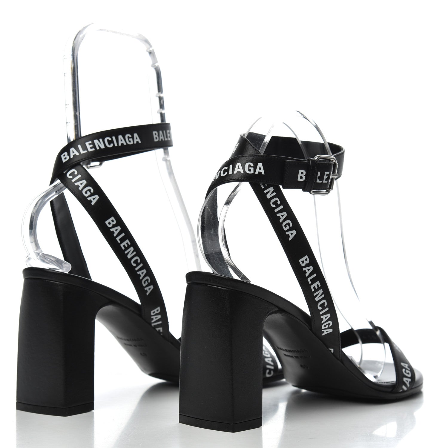 Balenciaga Calfskin Allover Logo Ankle Strap Round Heel 80mm Sandals 40 Black White 4 of 10