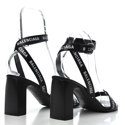 Balenciaga Calfskin Allover Logo Ankle Strap Round Heel 80mm Sandals 40 Black White 4 of 10