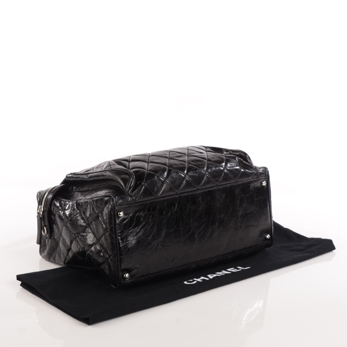 Glazed Calfskin Quilted Large New Portobello Tote Black