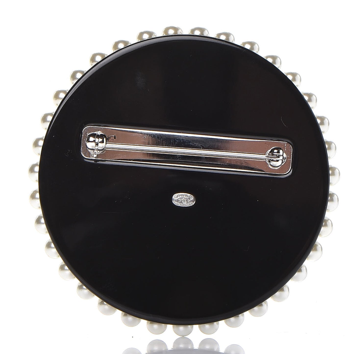 Glittered Resin Crystal Pearl CC Moon Pin Brooch Black Gold Silver