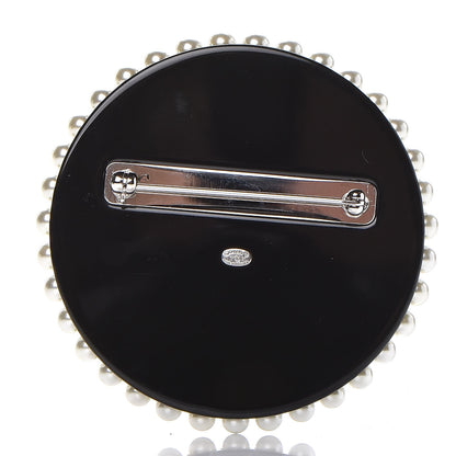 Chanel Glittered Resin Crystal Pearl CC Moon Pin Brooch Black Gold Silver 3 of 5