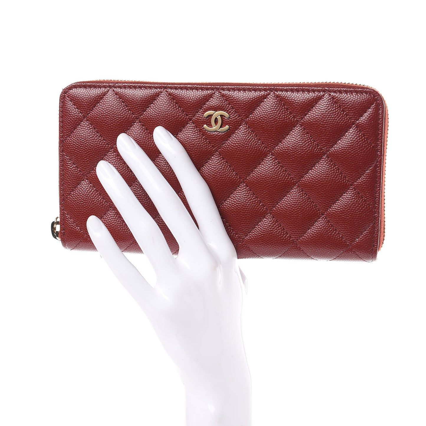 Caviar Quilted Large Gusset Zip Around Wallet Red