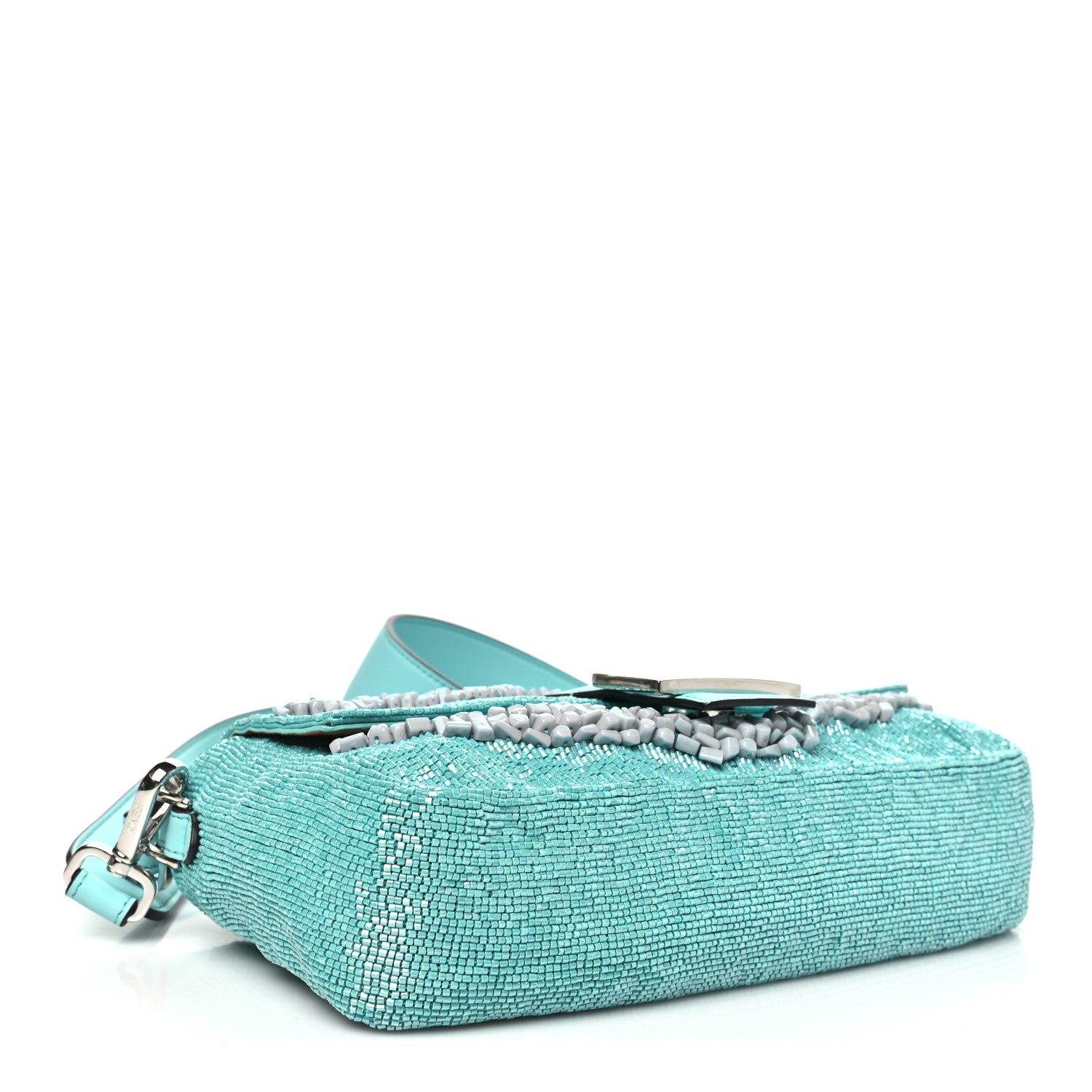 Fendi Rolling Stone Vitello Seta Bead Embroidered Re-Edition Baguette Spring Turquoise 3 of 9