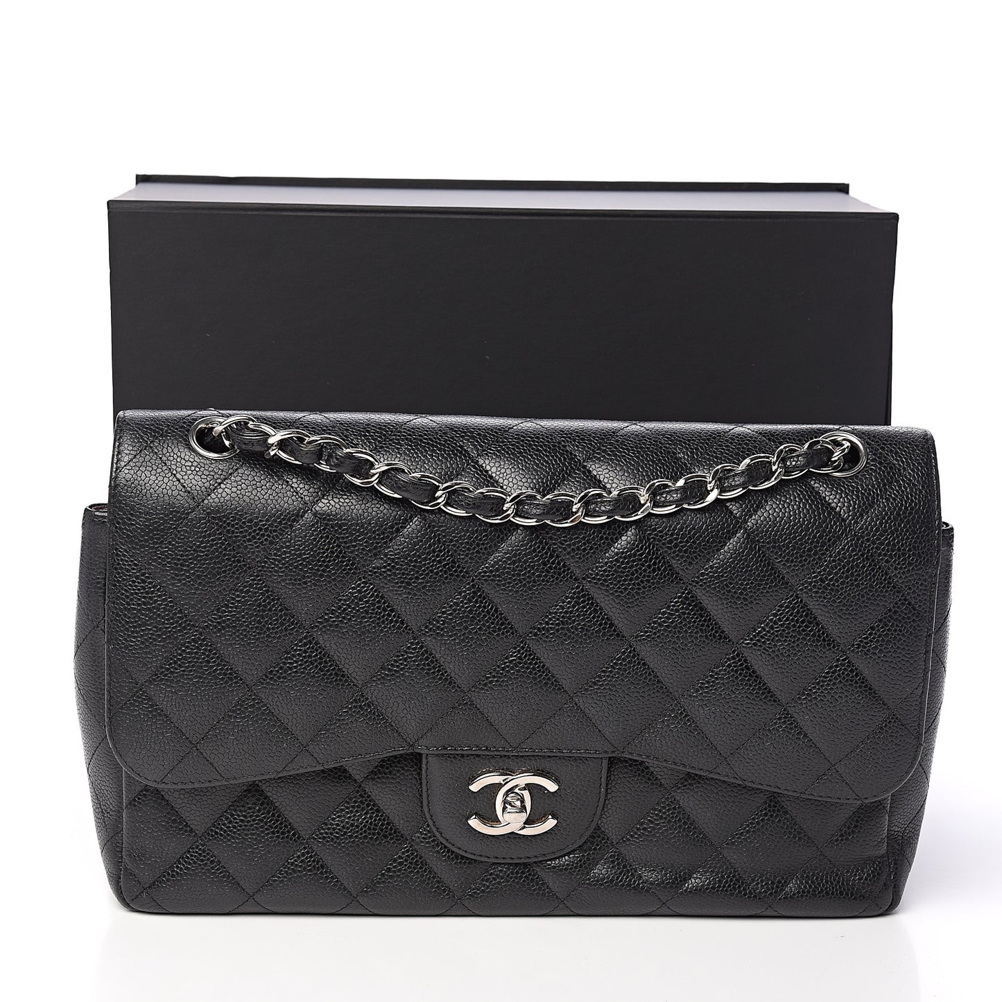 Caviar Quilted Jumbo Double Flap Black