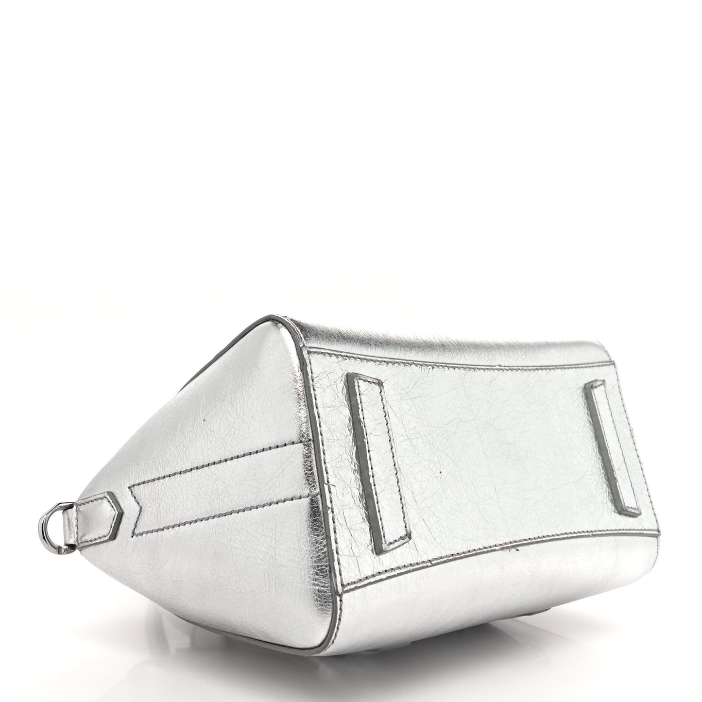 Metallic Lambskin Mini Lock Antigona Shoulder Bag Silver Grey