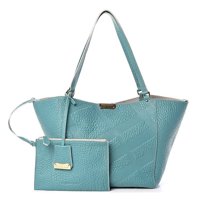 Burberry Signature Grain Calfskin Check Embossed Small Canterbury Tote Aqua Green 1 of 10