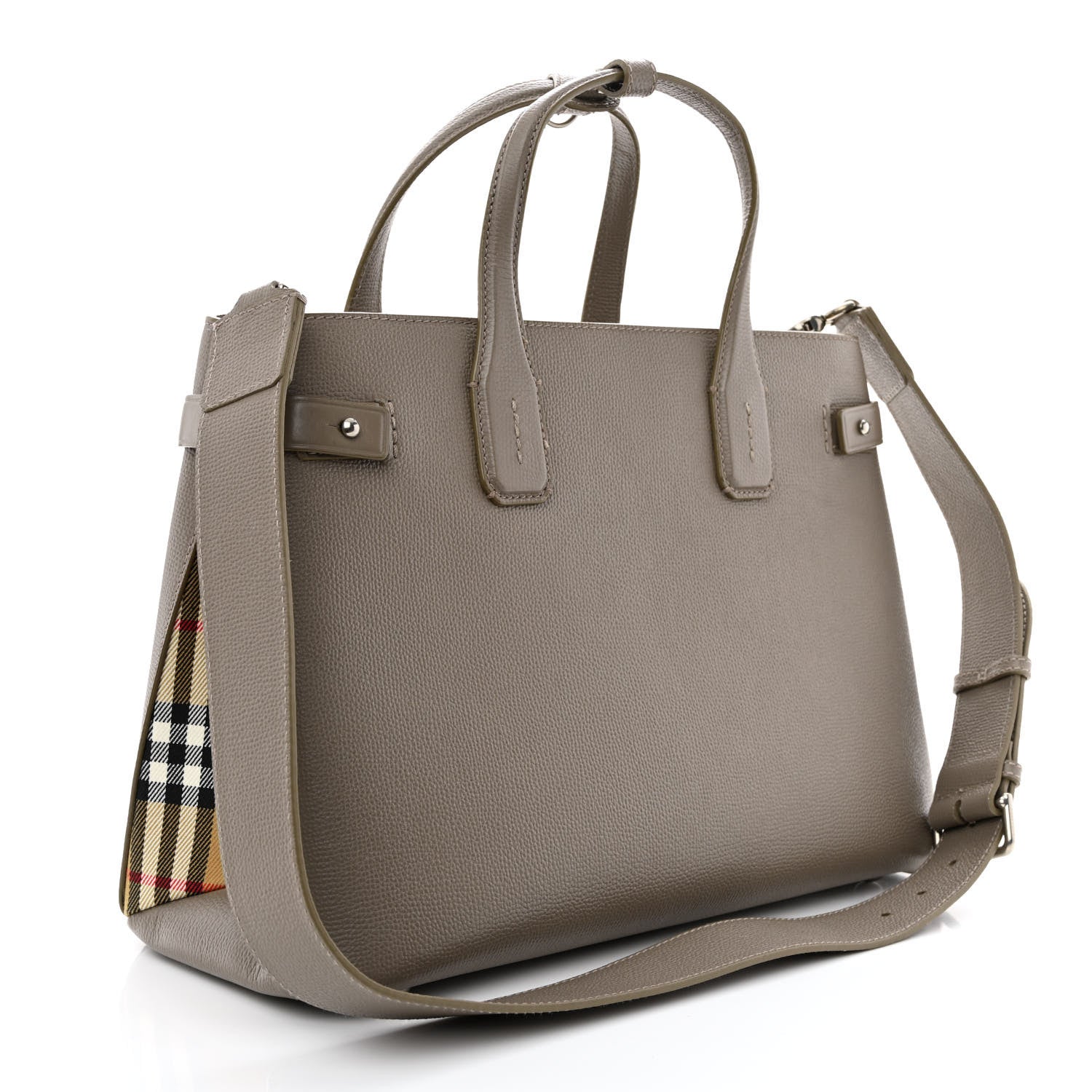 Burberry Derby Calfskin House Check Medium Banner Tote Pale Grey 3 of 13