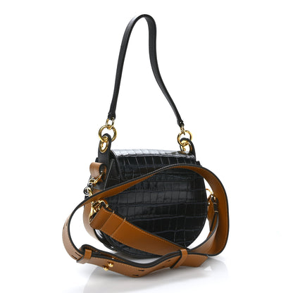 Chloe Calfskin Crocodile Embossed Small Tess Bag Full Blue 3 of 8
