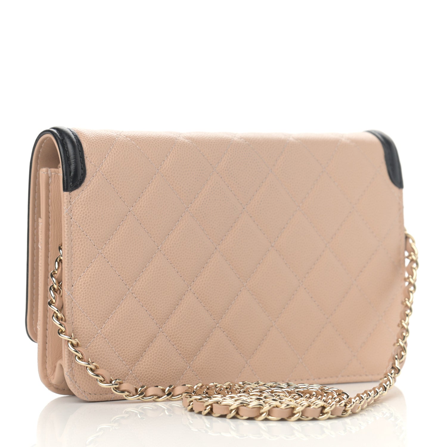 Chanel Caviar Quilted CC Filigree Wallet On Chain WOC Beige Black 3 of 12