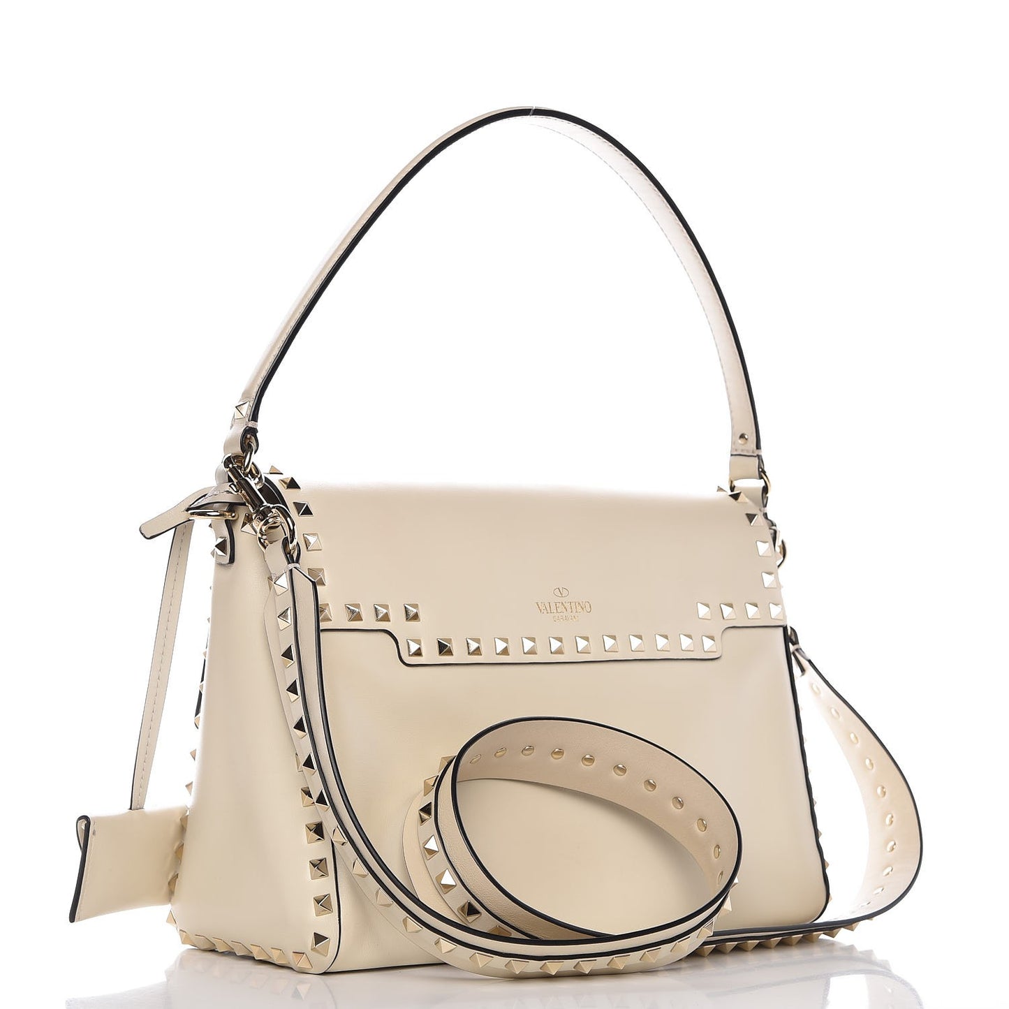 Vitello Rockstud Top Handle Shoulder Bag Ivory