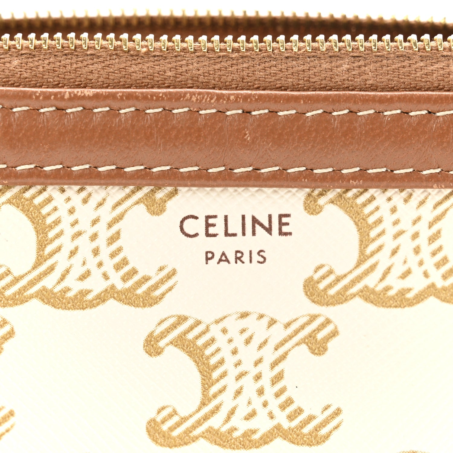 Celine Lambskin Triomphe Canvas Clutch With Chain White Tan 6 of 12
