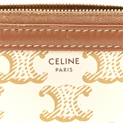 Celine Lambskin Triomphe Canvas Clutch With Chain White Tan 6 of 12