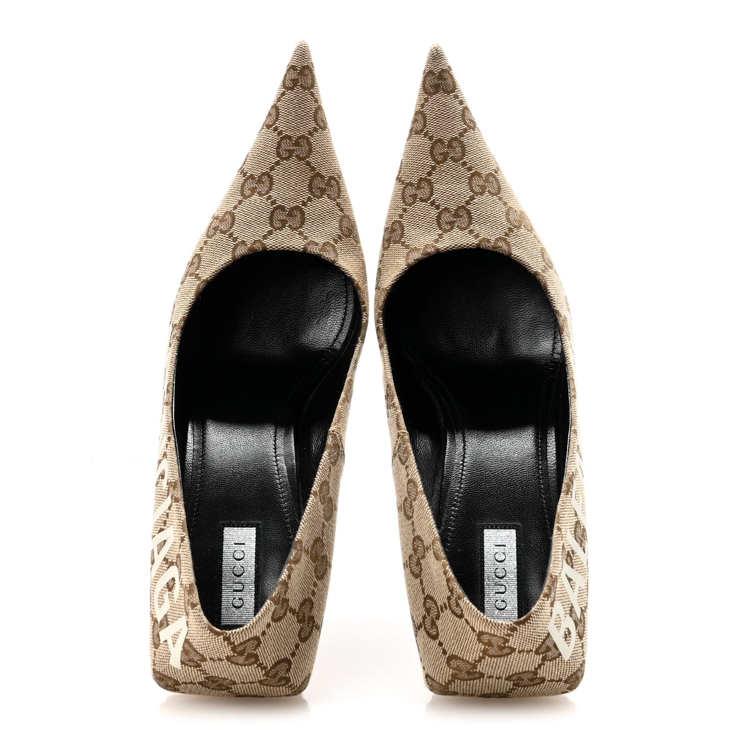 X GUCCI GG Monogram Square Knife 80mm Pumps 39 Beige Ebony