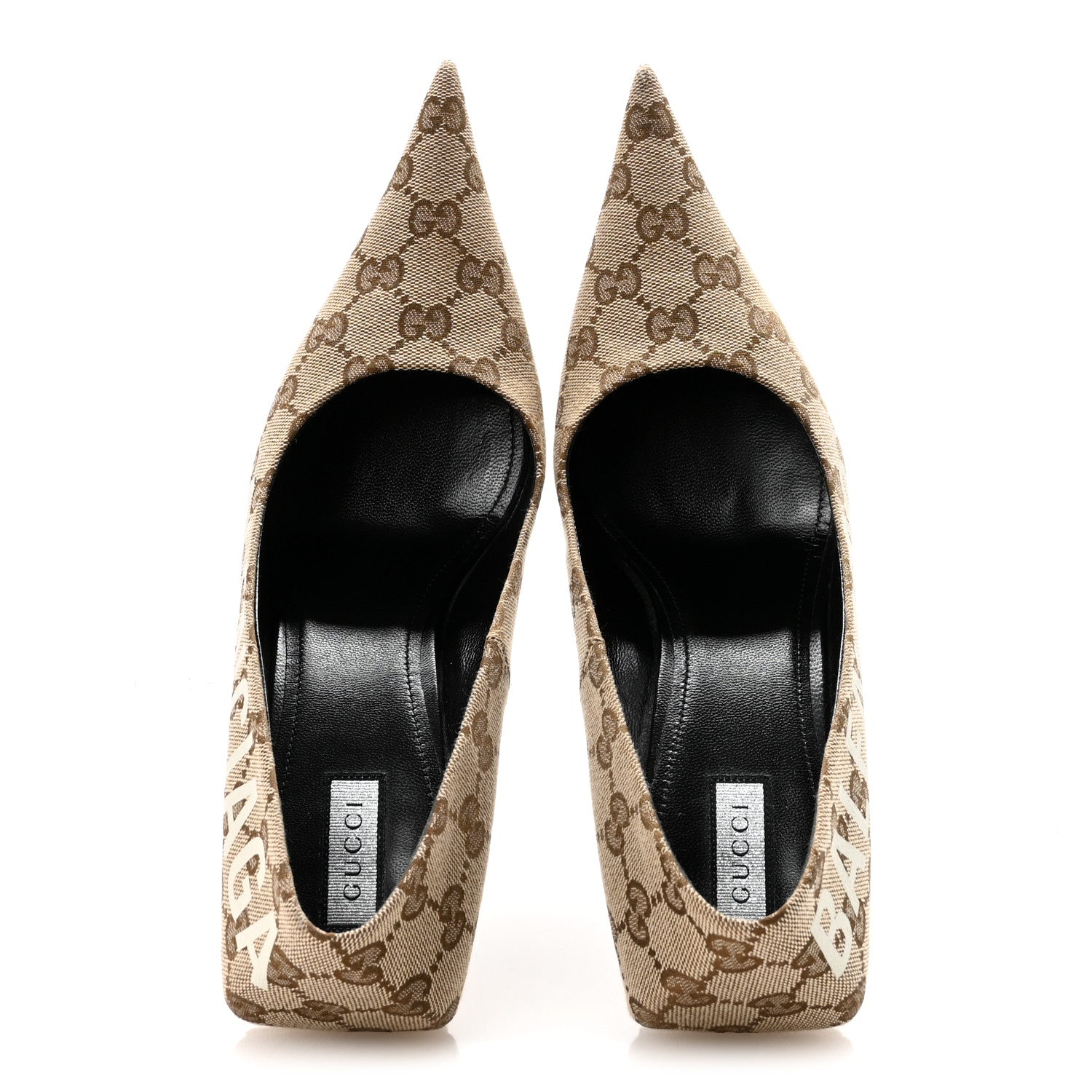 Balenciaga X GUCCI GG Monogram Square Knife 80mm Pumps 39 Beige Ebony 2 of 7