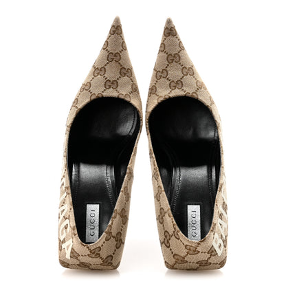 Balenciaga X GUCCI GG Monogram Square Knife 80mm Pumps 39 Beige Ebony 2 of 7