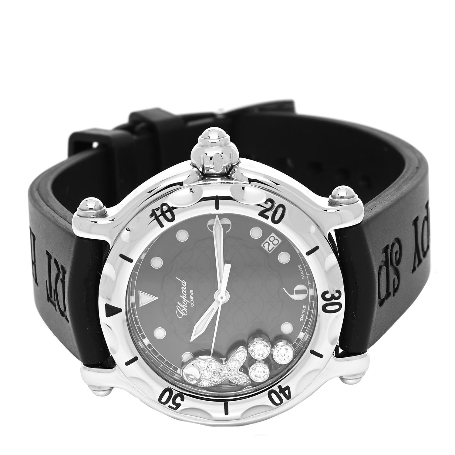 Chopard Stainless Steel Rubber Diamond 38mm Happy Sport Fish Quartz Watch Black 2 of 5