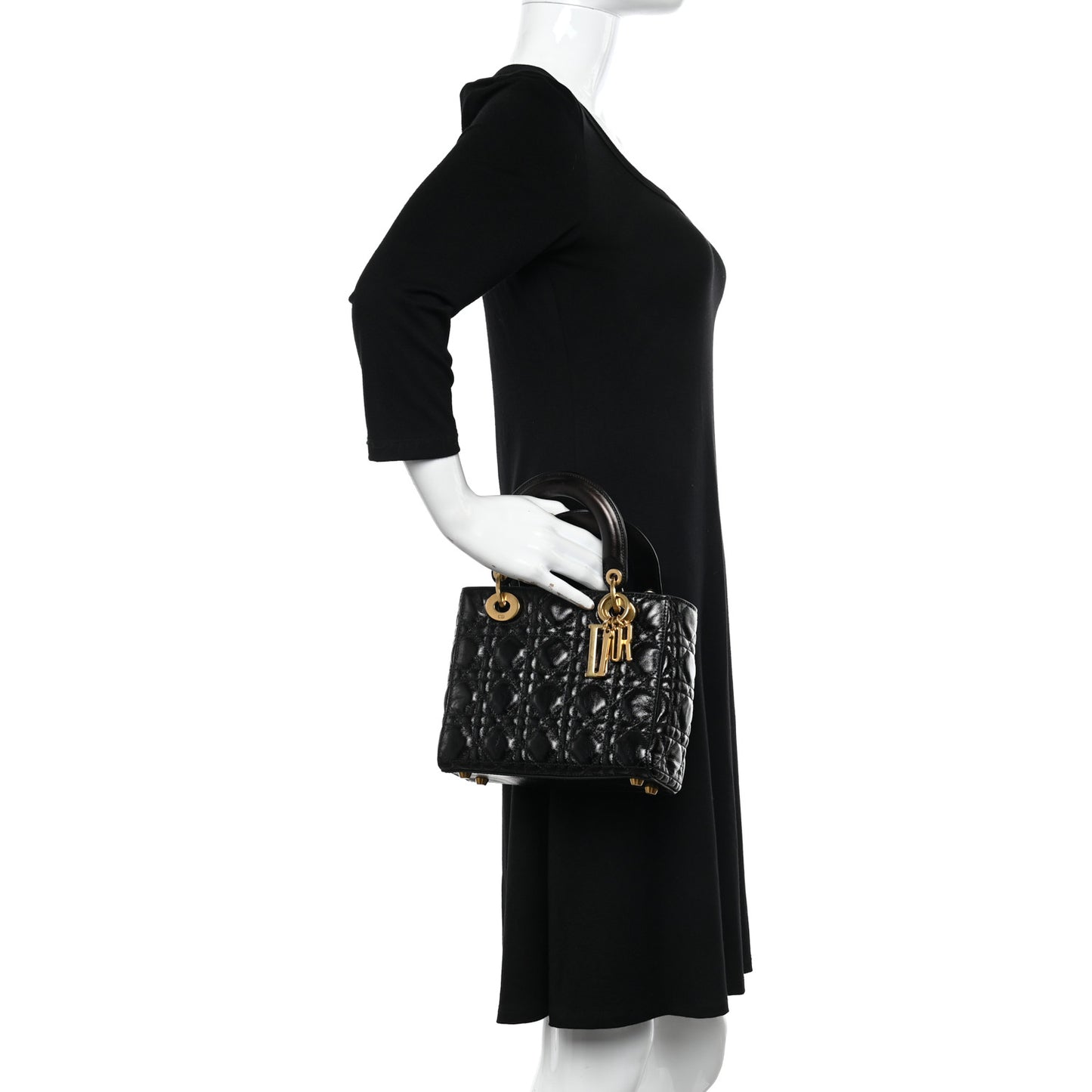 Crinkled Patent Cannage Small Lucky Badges My Lady Dior Black