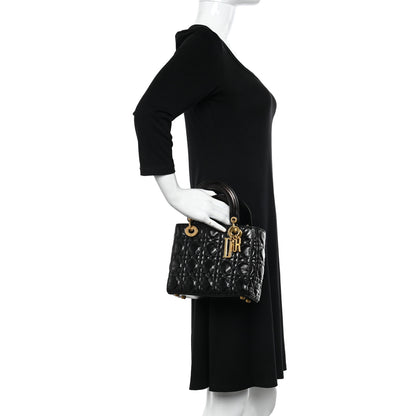 Christian Dior Crinkled Patent Cannage Small Lucky Badges My Lady Dior Black 2 of 9