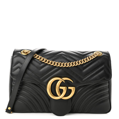 Gucci Calfskin Matelasse Medium GG Marmont Shoulder Bag Black 1 of 11