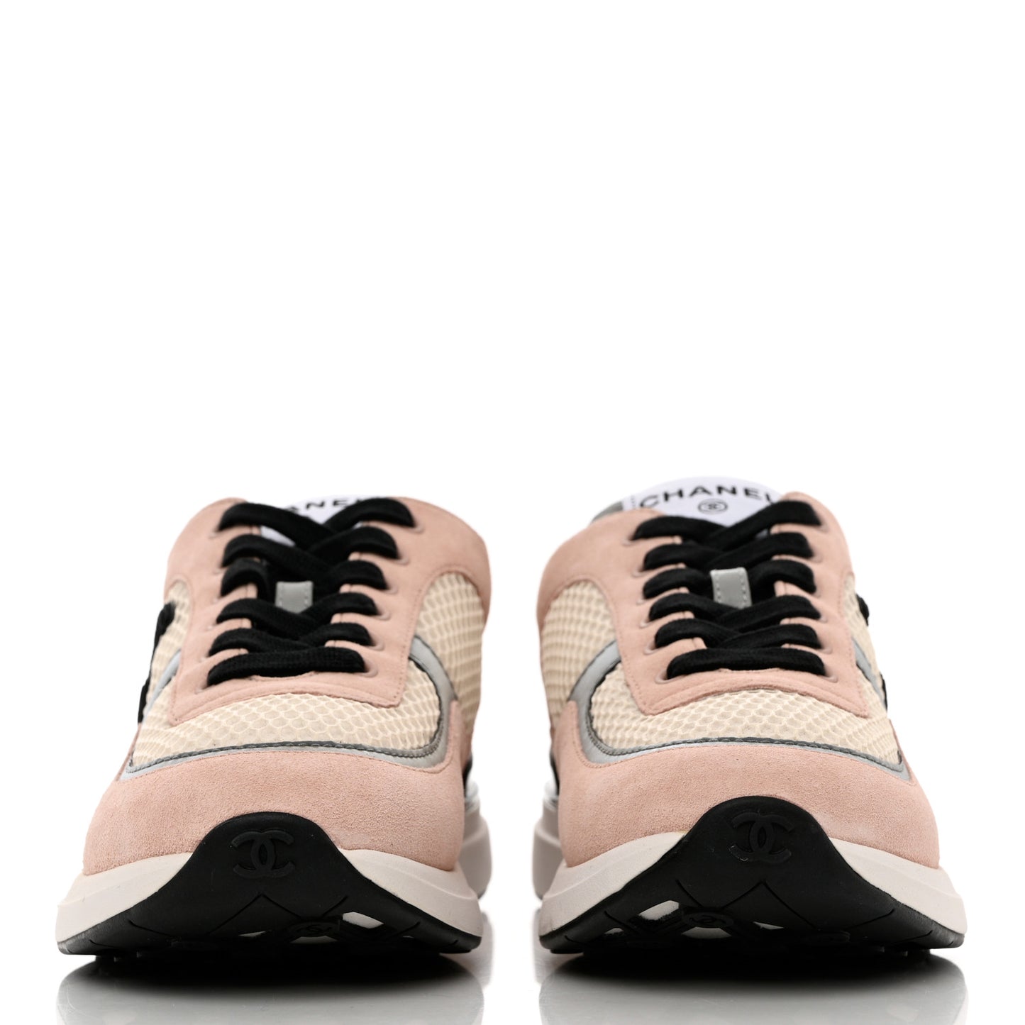 Mesh Suede Calfskin Grained Calfskin Womens CC Sneakers 39.5 Pink