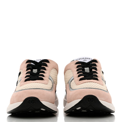 Chanel Mesh Suede Calfskin Grained Calfskin Womens CC Sneakers 39.5 Pink 2 of 9