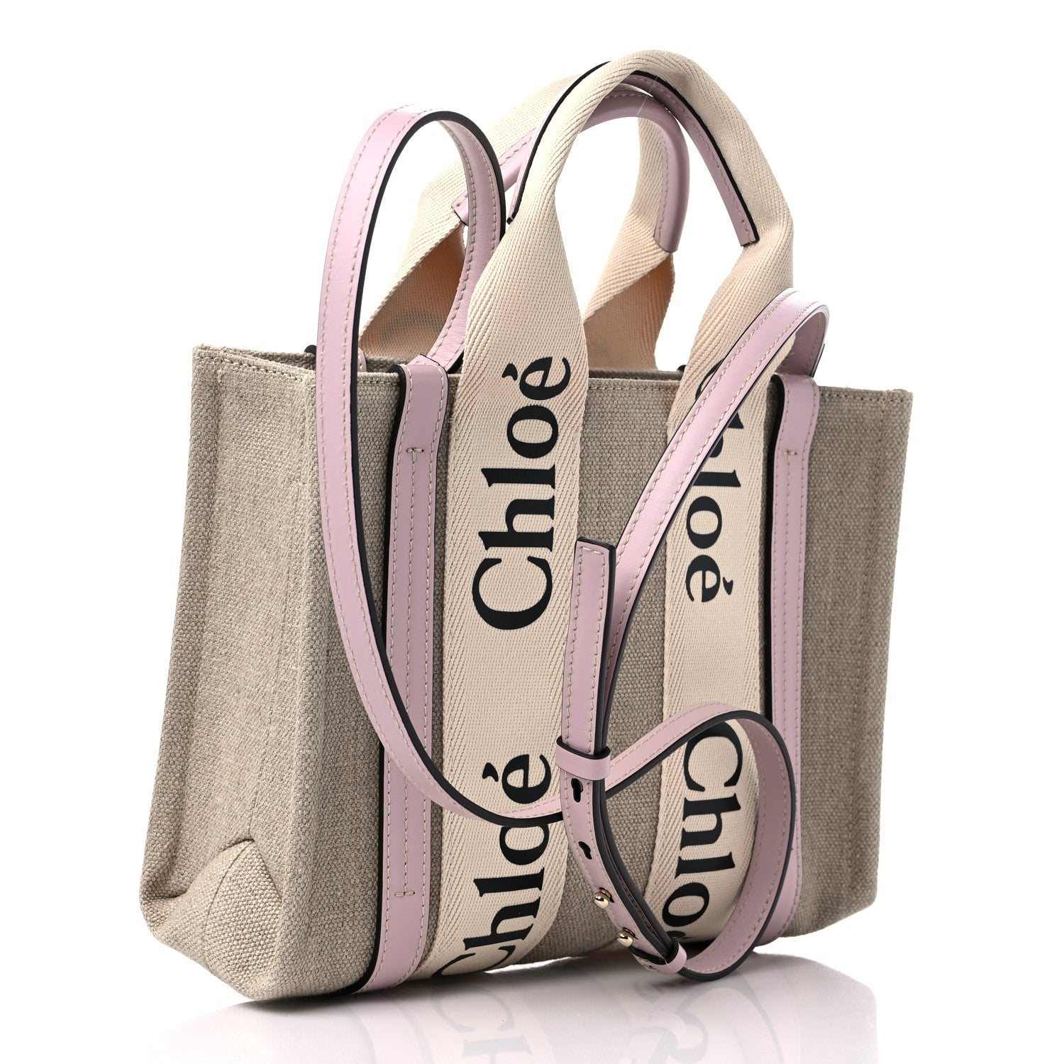 Chloe Cotton Calfskin Small Woody Ribbon Tote With Strap Misty Lavender 3 of 9