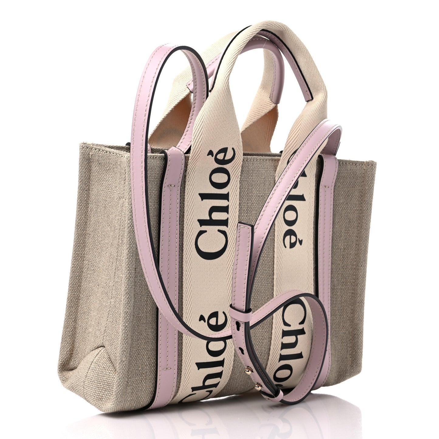 Cotton Calfskin Small Woody Ribbon Tote With Strap Misty lavender