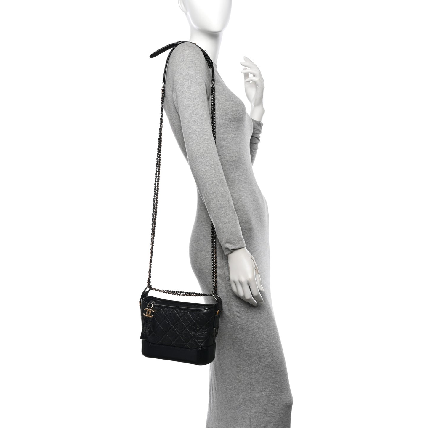 Aged Calfskin Quilted Small Gabrielle Hobo Black