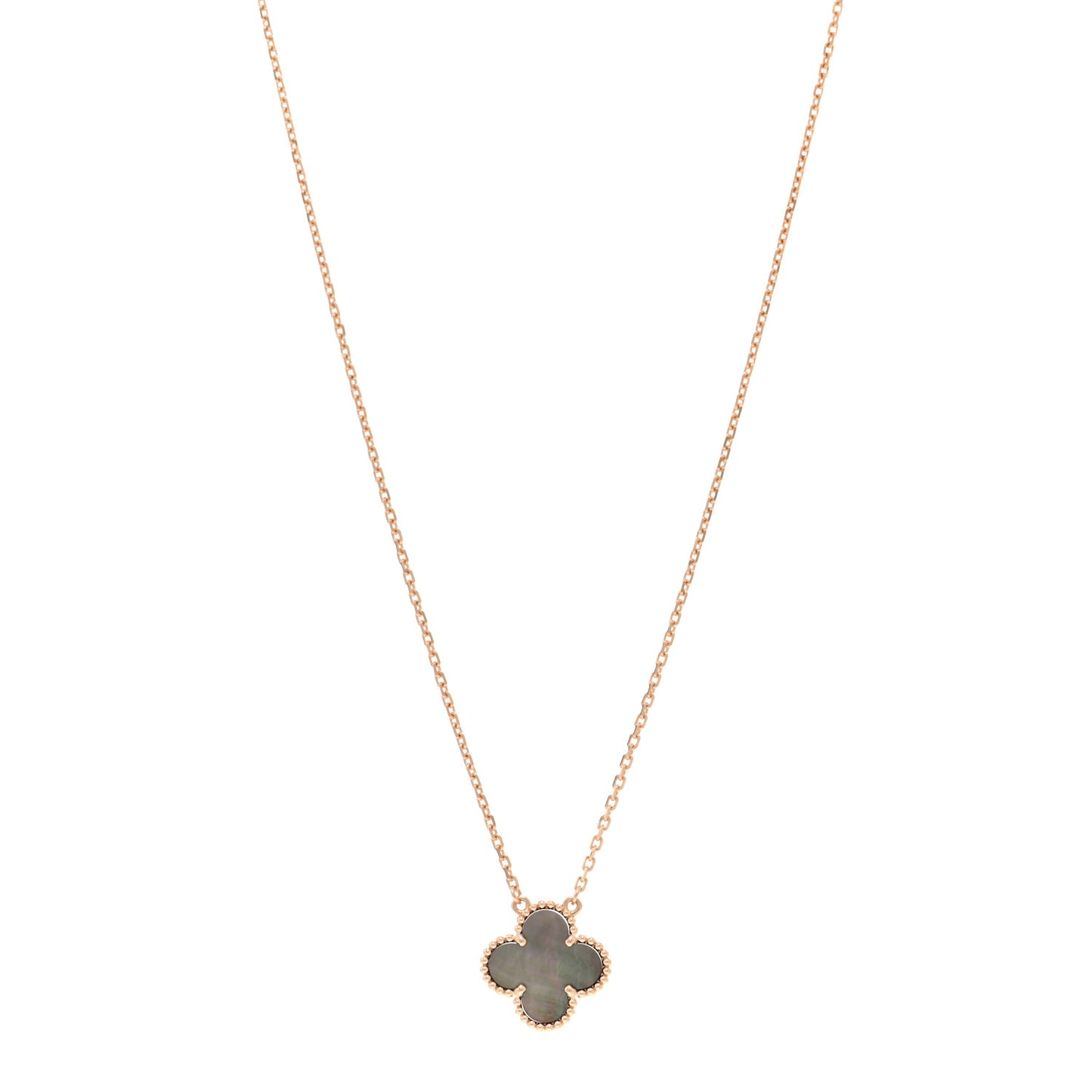 18K Rose Gold Gray Mother of Pearl Vintage Alhambra Pendant Necklace