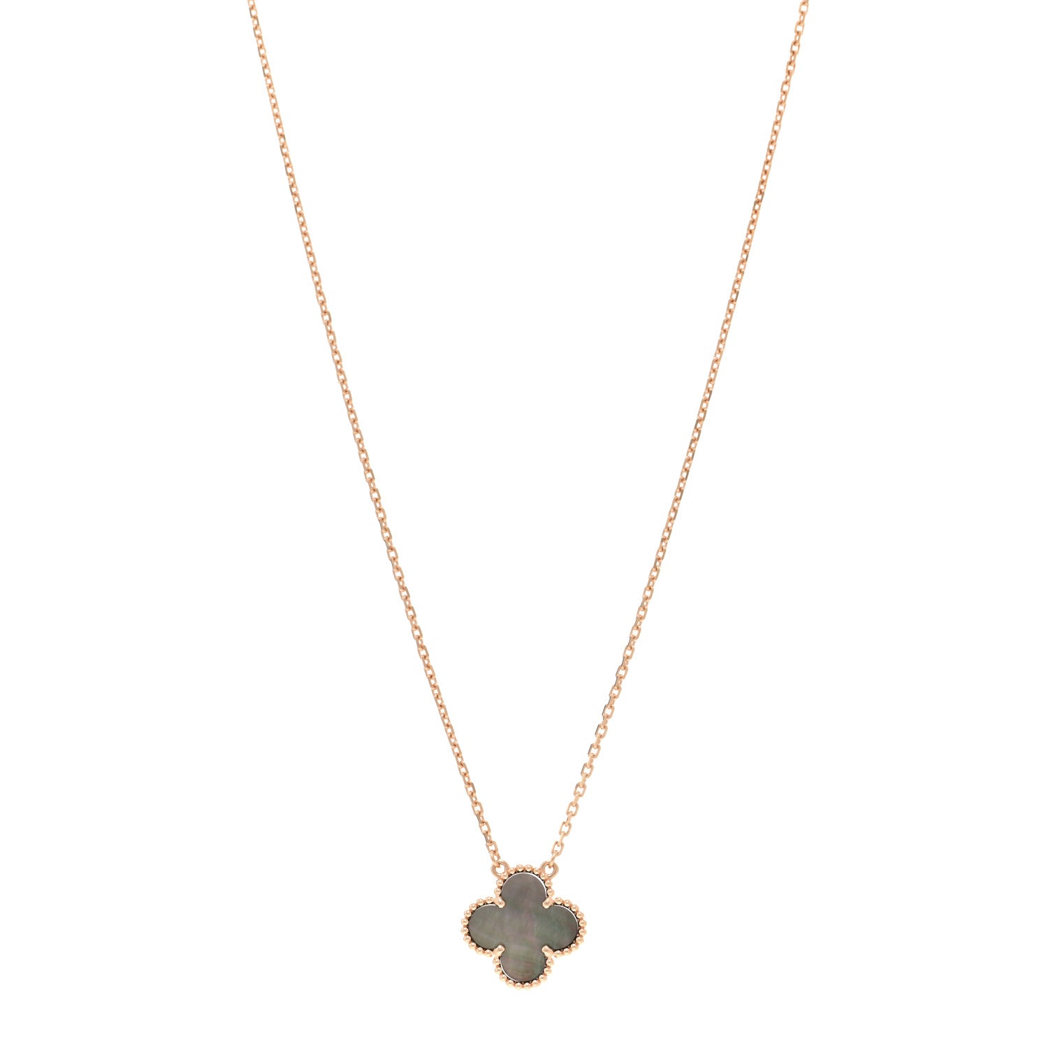 Van Cleef & Arpels 18K Rose Gold Gray Mother of Pearl Vintage Alhambra Pendant Necklace 1 of 6