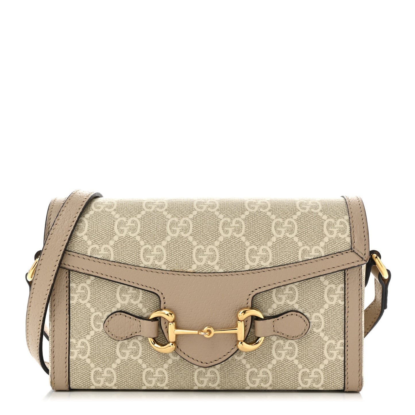 GG Supreme Monogram Textured Dollar Calfskin Mini Horsebit 1955 Shoulder Bag Beige Mystic White Oatmeal