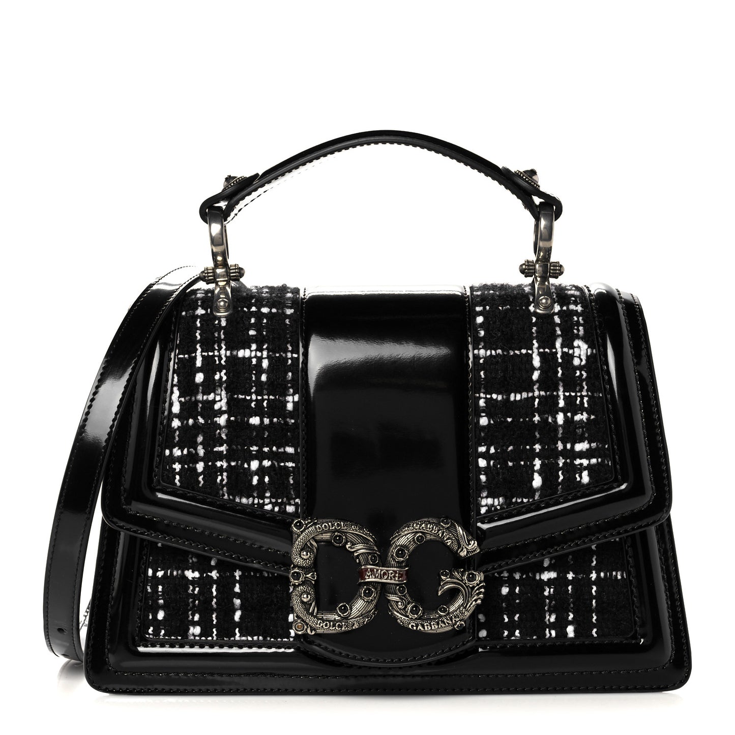 Polished Calfskin Tweed DG Amore Envelope Bag Black