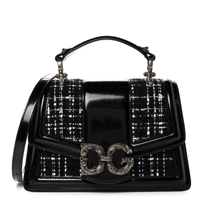 Dolce & Gabbana Polished Calfskin Tweed DG Amore Envelope Bag Black 1 of 16