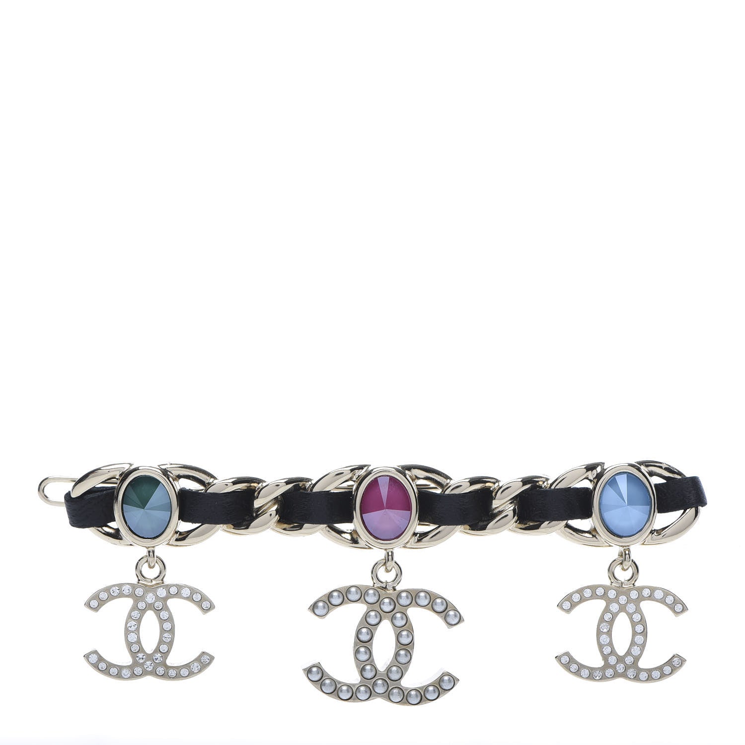 Chanel Metal Glass Lambskin Pearl CC Hair Clip Black Multicolor 1 of 4