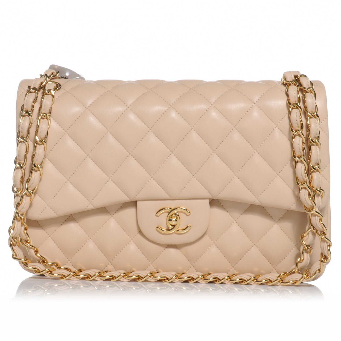 Lambskin Jumbo Double Flap Beige Clair