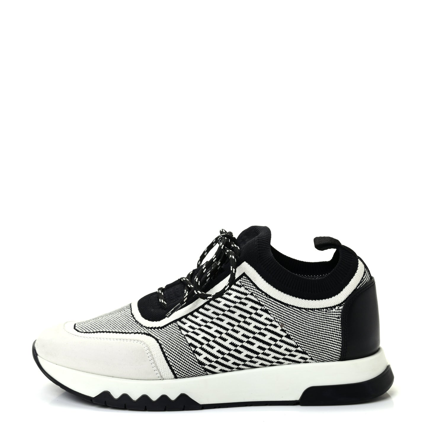 Knit Calfskin Suede Goatskin Bi-Color Womens Addict Sneakers 37.5 Black White