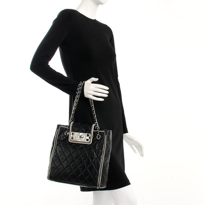 Chanel Glazed Lambskin Quilted Large North South Tote Black 2 of 11