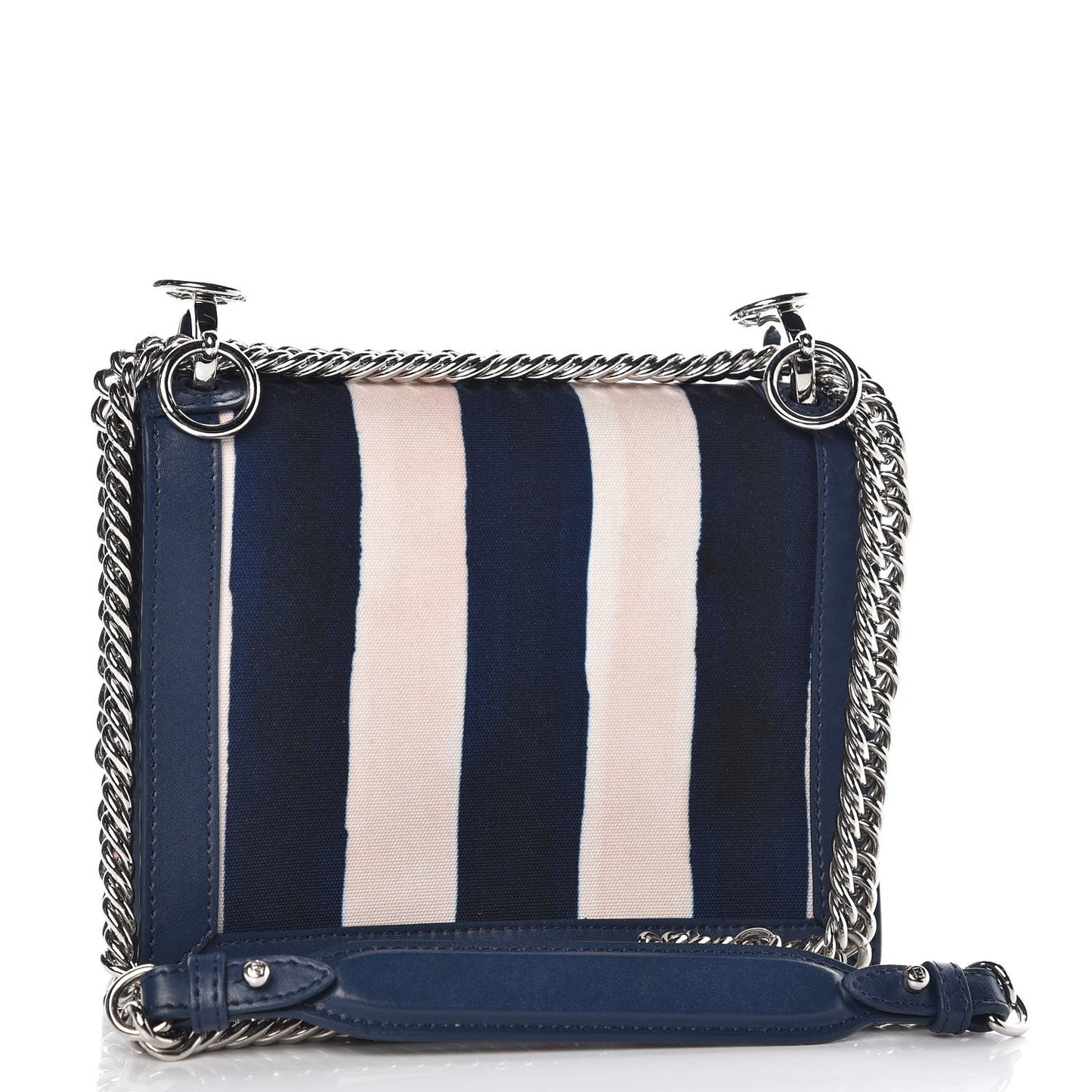 Canvas Calfskin Striped Small Kan I Shoulder Bag Midnight Blue