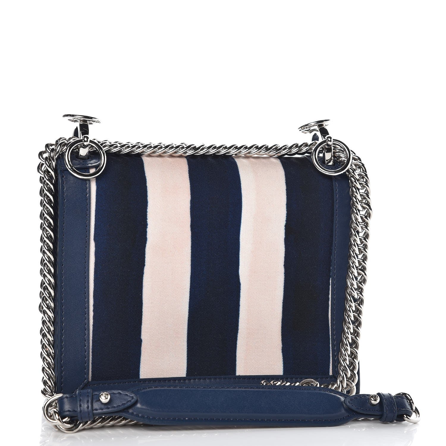 Fendi Canvas Calfskin Striped Small Kan I Shoulder Bag Midnight Blue 3 of 10