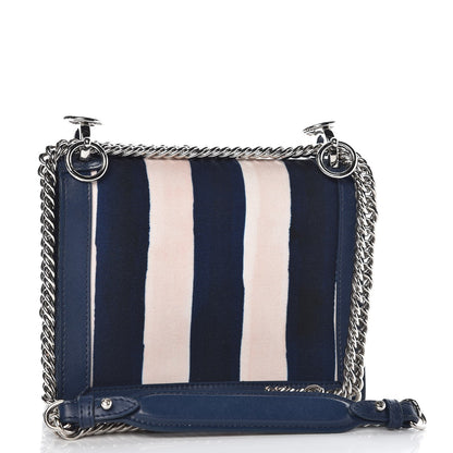 Fendi Canvas Calfskin Striped Small Kan I Shoulder Bag Midnight Blue 3 of 10