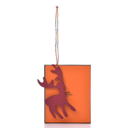 Hermes Togo Grain d'H Petit H Reindeer Bag Charm Rouge Grenat Colvert 4 of 4