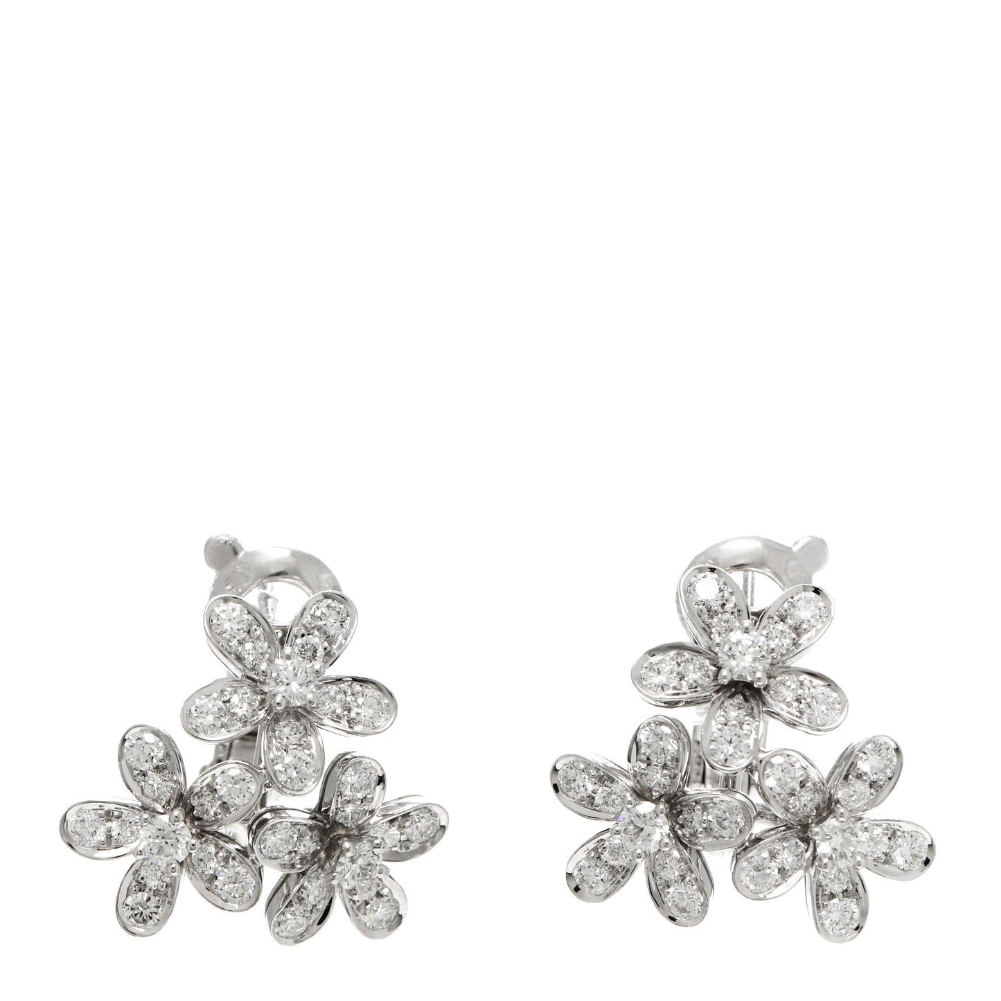 18K White Gold Diamond Socrate 3 Flowers Earrings