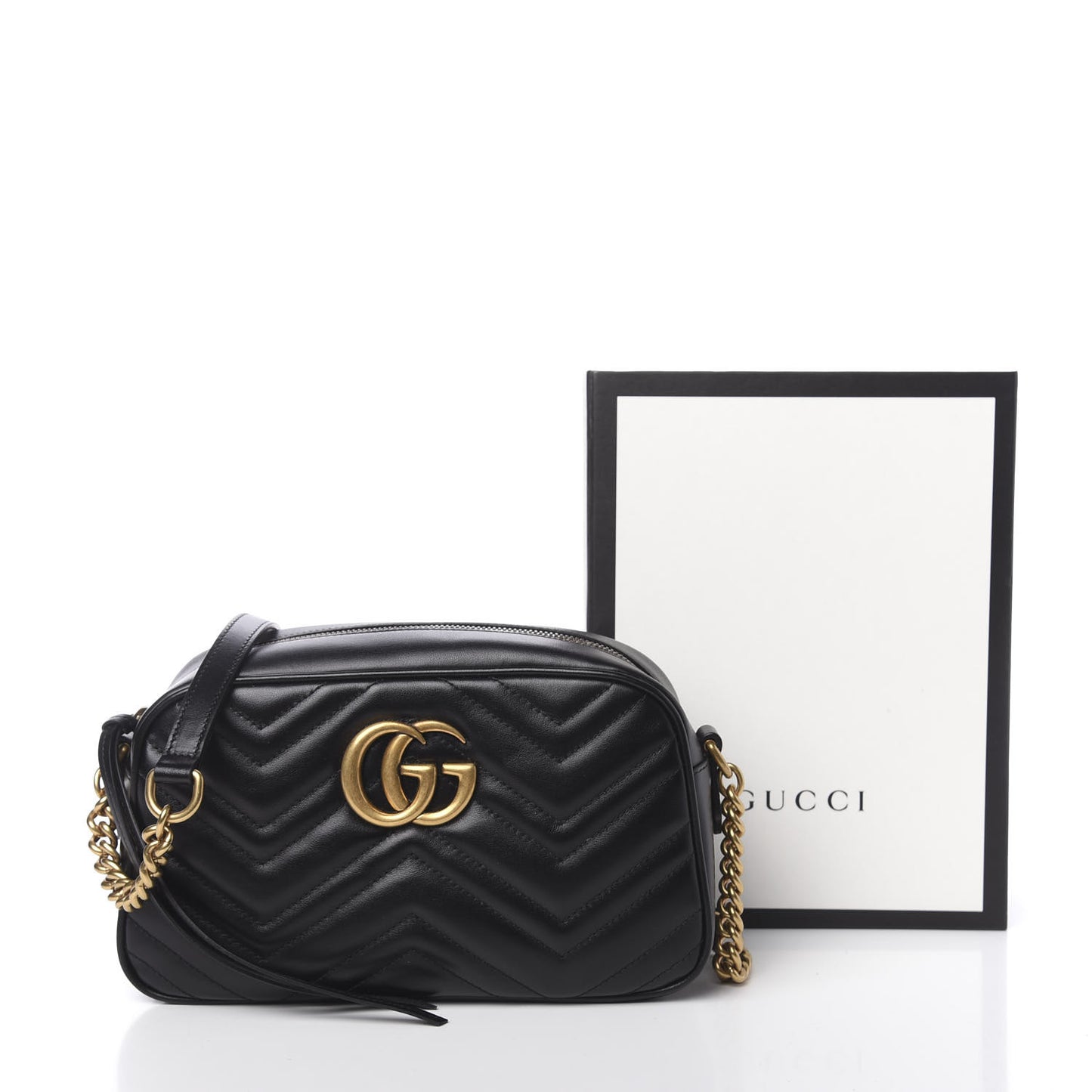 Calfskin Matelasse Small GG Marmont Chain Shoulder Bag Black