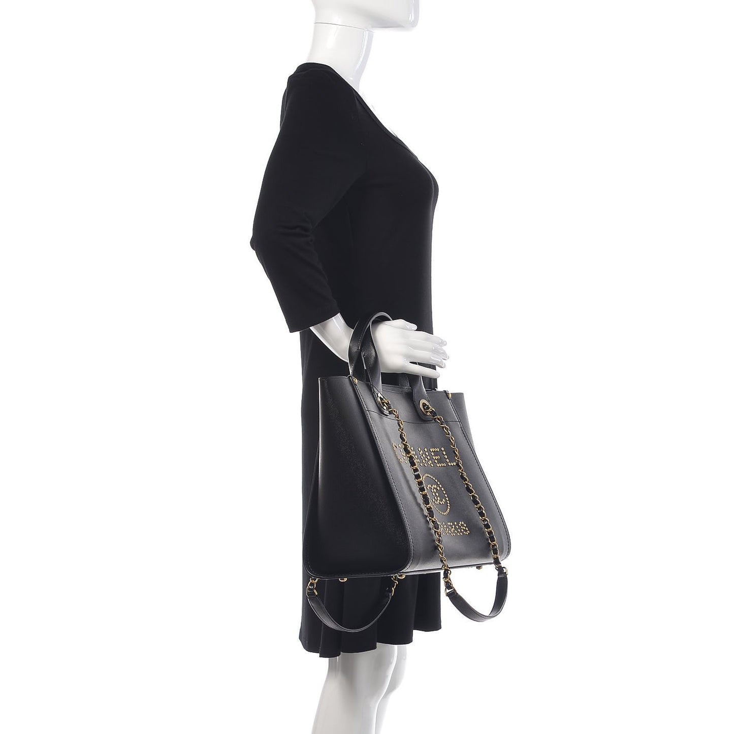 Caviar Small Studded Deauville Tote Black