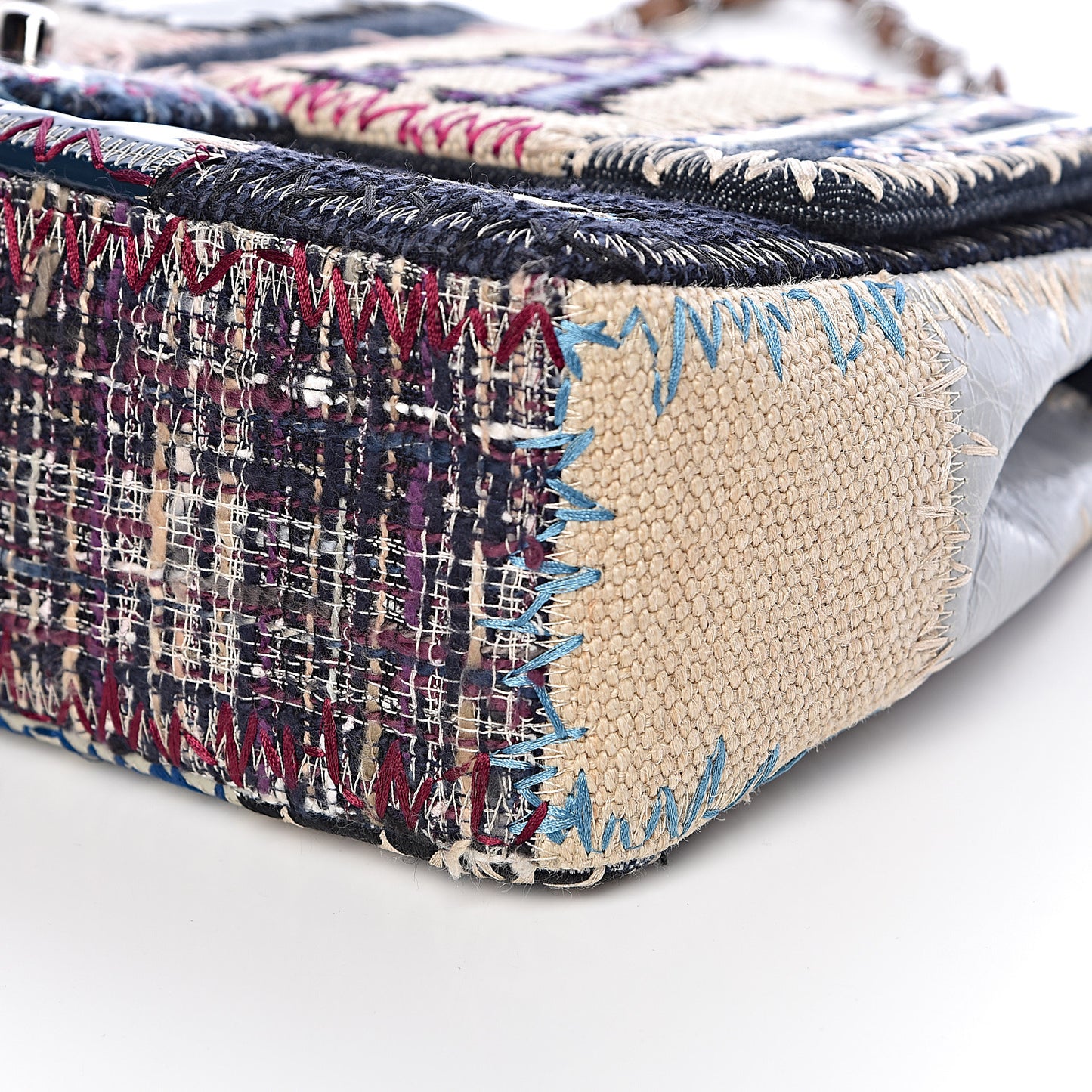 Denim Tweed Patchwork Jumbo Single Flap Multicolor