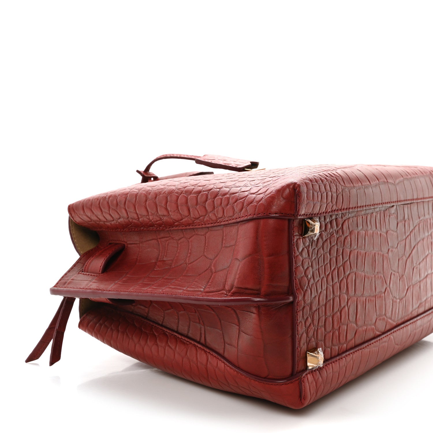 MCM Calfskin Crocodile Embossed Medium Milla Tote Ruby 9 of 10