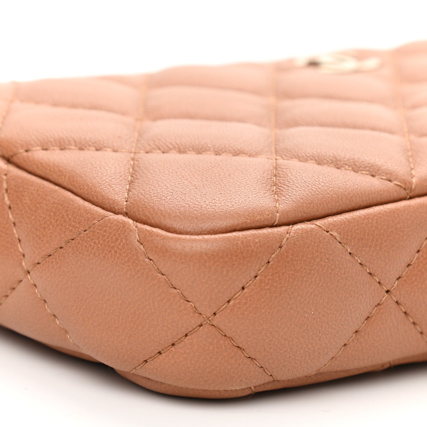 Lambskin Quilted Small Clutch With Chain Dark Beige